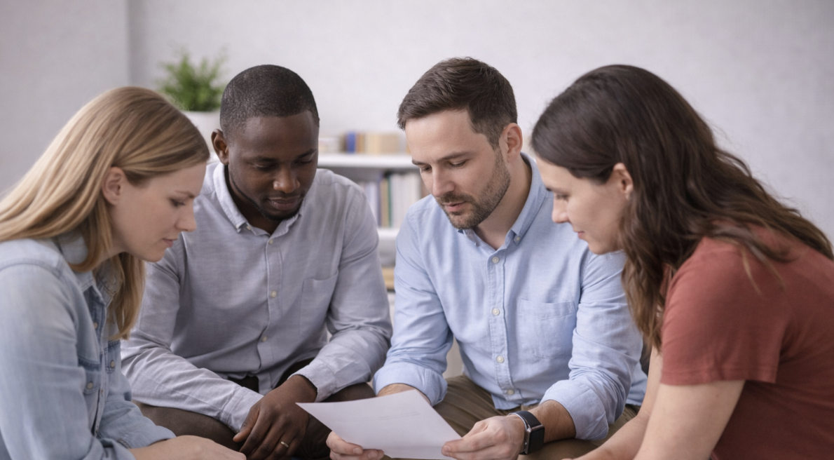 Family walking together through nature at sunset